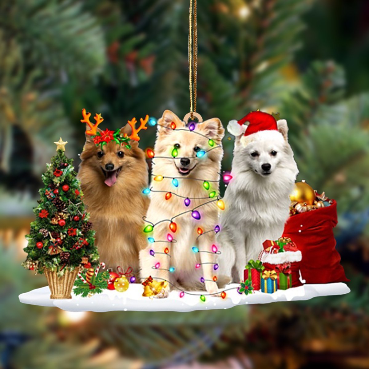 German Spitz-Christmas Dog Friends Hanging Ornament