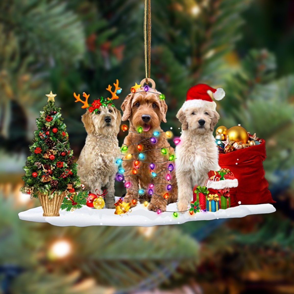 Goldendoodle-Christmas Dog Friends Hanging Ornament
