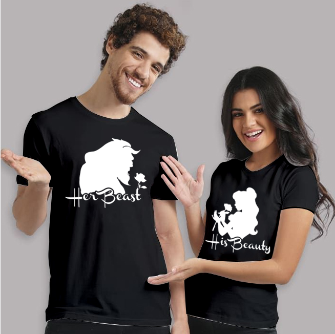 PresentsPrints, Couple t-shirts Set of 2 Her Beast His Beauty Couple Tees, Valentine Gift