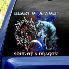 Heart Of Wolf Soul Of A Dragon Car Decal Sticker | Waterproof | Vinyl Sticker
