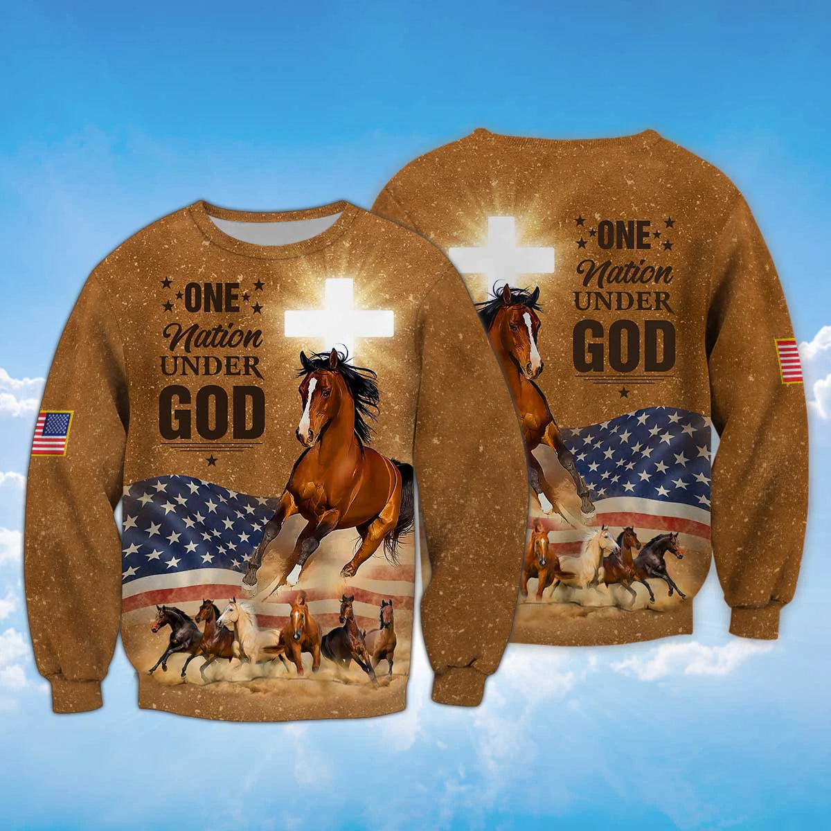 PresentsPrints, Horse American, One Nation Under God Sweatshirt Hoodie Full Printed 3D