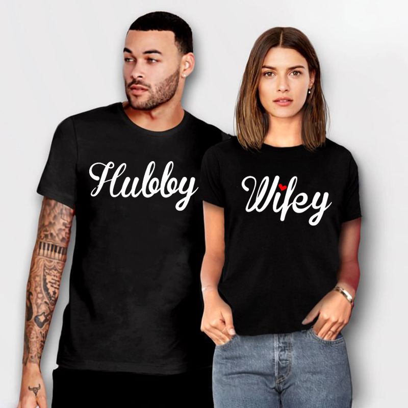 PresentsPrints, Hubby Wifey Couple matching T-shirts Wife Husband Shirt, Valentine Gift