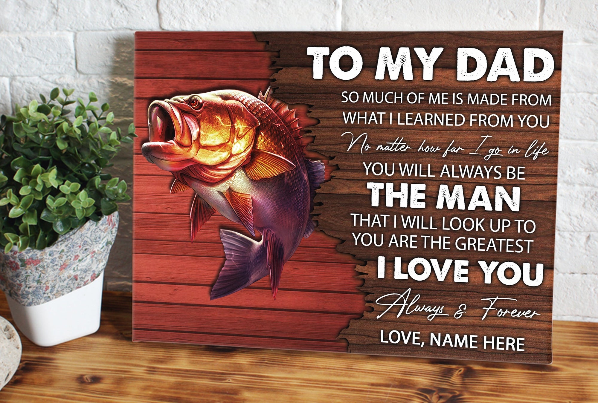 PresentsPrints, Father and son fishing partners for life, Custom Bass Fishing decor canvas, To my Dad, unique gifts ideas for Father's day