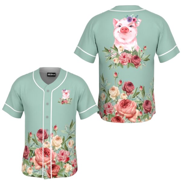 Pig Green And Flowers Baseball Jersey
