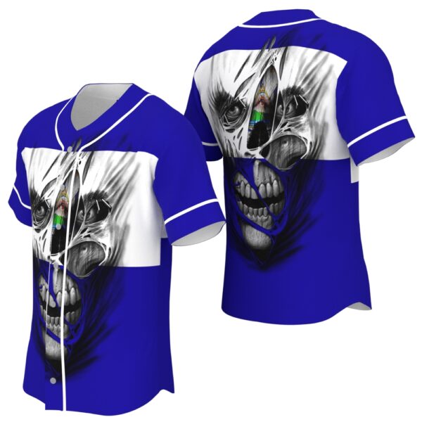 El Salvador Skull White Blue Baseball Jersey