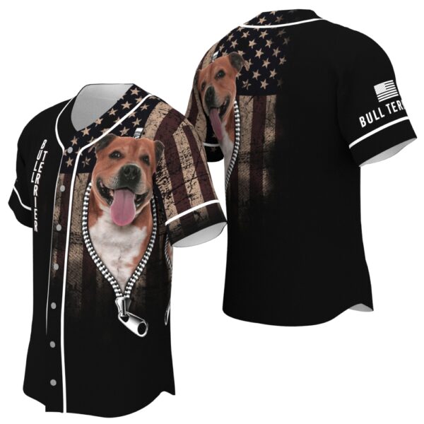 Bull Terrier Zipper Usa Flag Baseball Jersey