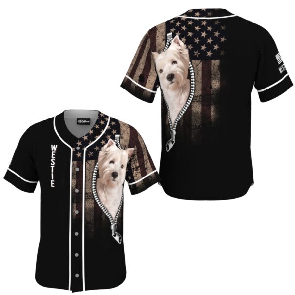 West Highland White Terrier Zipper Usa Flag Baseball Jersey