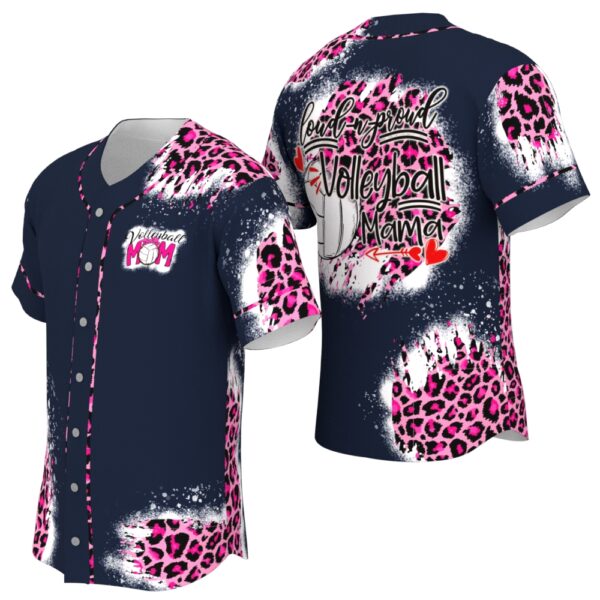 Volleyball Mom Loud And Proud Mama Pink Leopard Baseball Jersey