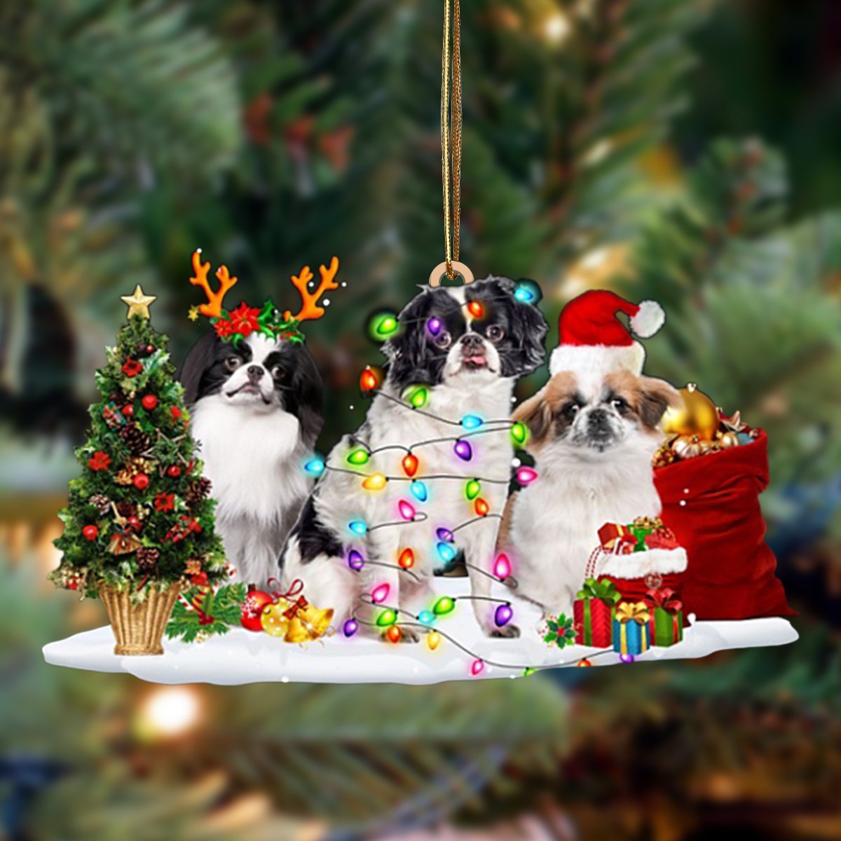 Japanese Chin-Christmas Dog Friends Hanging Ornament