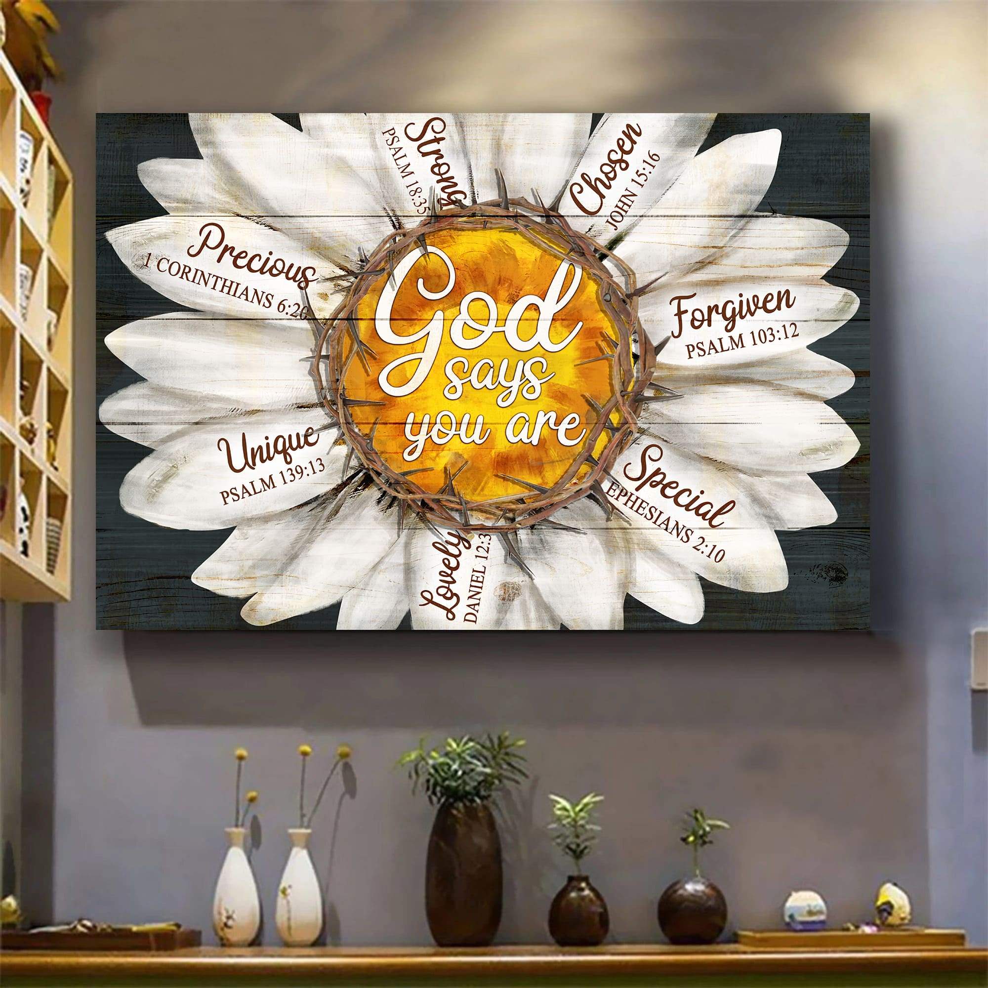 Jesus - Daisy flower - God says you are- Landscape Canvas Prints - Wall Art