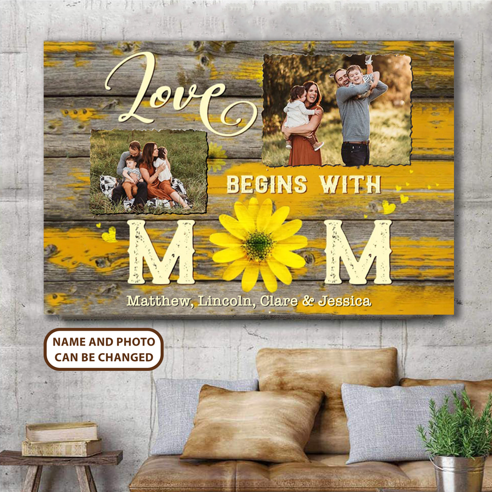 PresentsPrints, Love Begin With Mom, Personalized Canvas, Mother's Day Gift