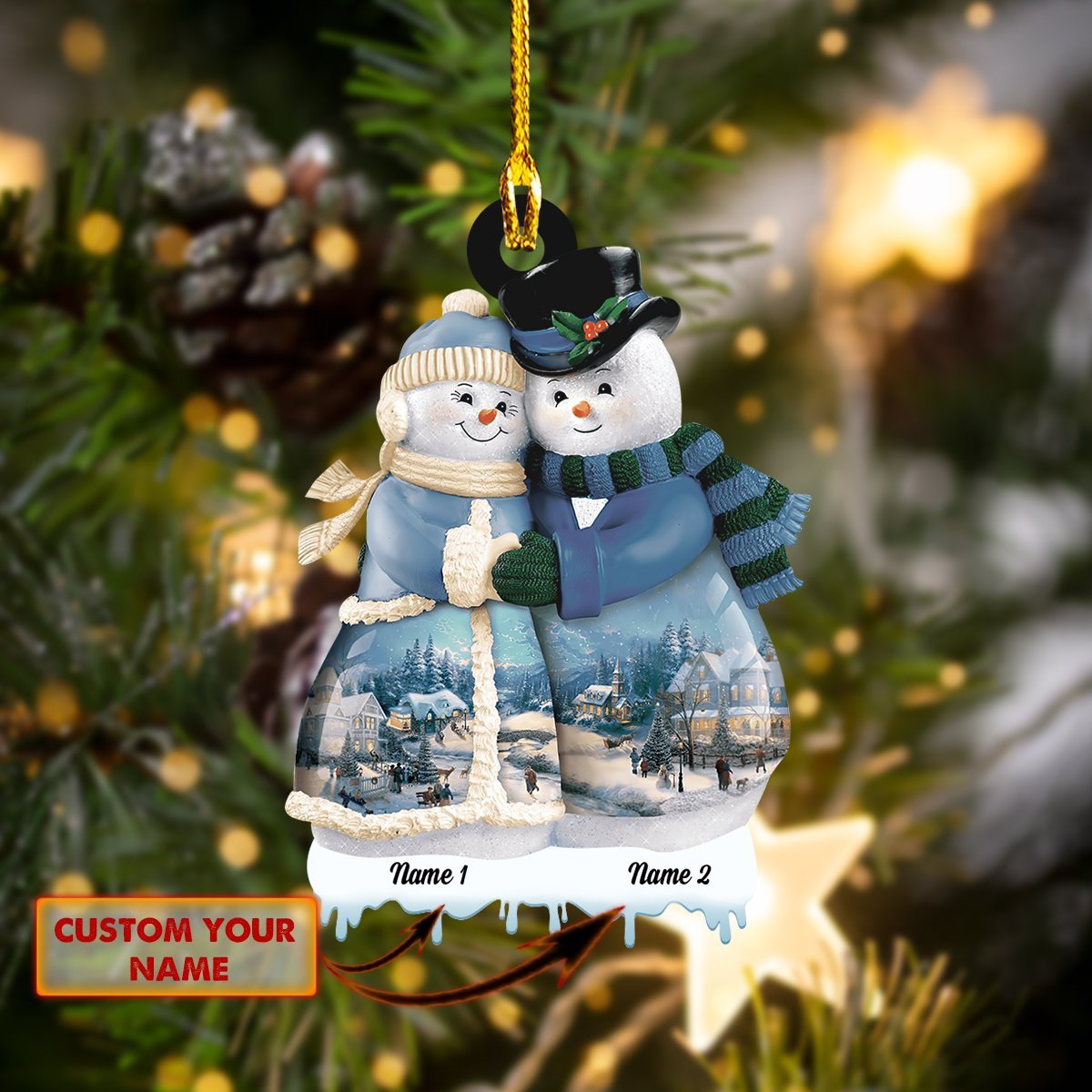 Snowman Couple - Custom Shaped Ornament - Car Ornament