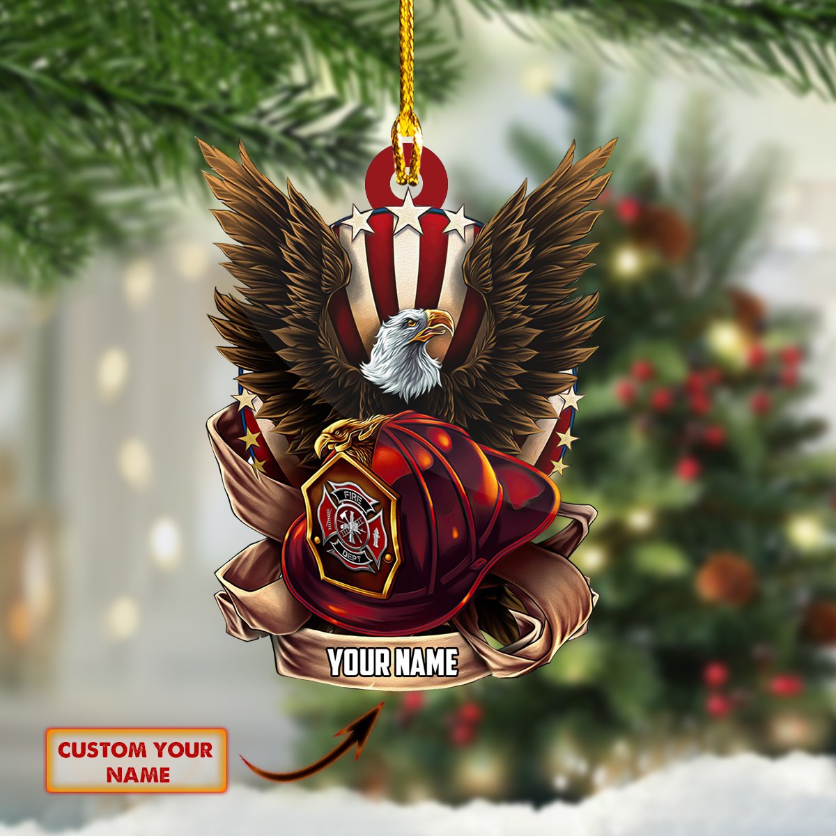 Firefighter Ornament - Red Eagle and Fireman Helmet Fireman Car Ornament