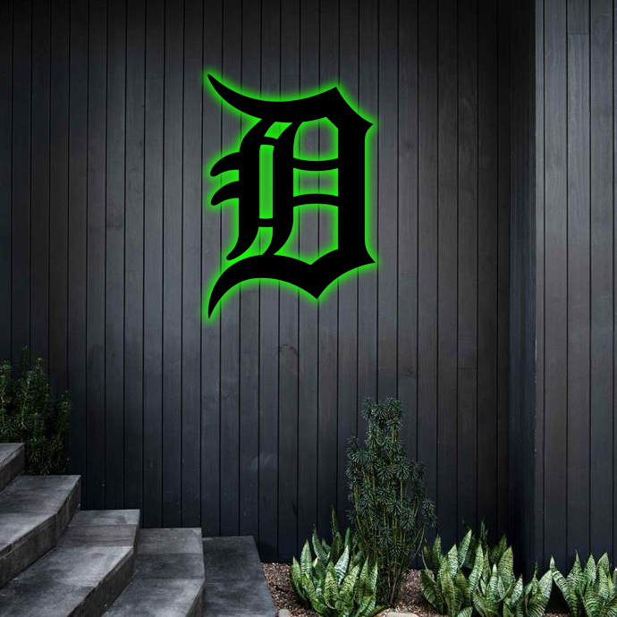 MLB Detroit Tigers Logo RGB Led Lights Metal Wall Art