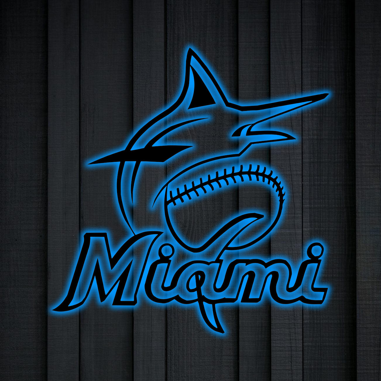 MLB Miami Marlins Logo RGB Led Lights Metal Wall Art