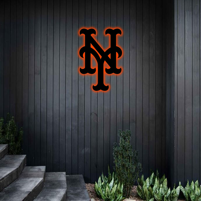 MLB New York Mets Logo RGB Led Lights Metal Wall Art