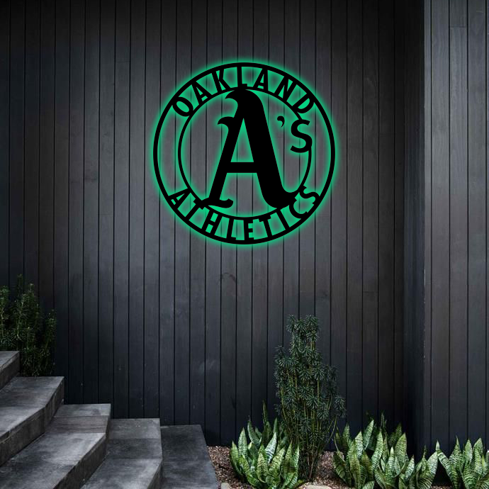 MLB Oakland Athletics Logo RGB Led Lights Metal Wall Art
