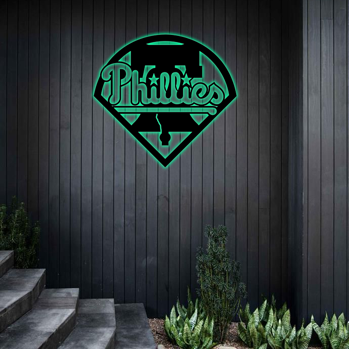 MLB Philadelphia Phillies Logo RGB Led Lights Metal Wall Art
