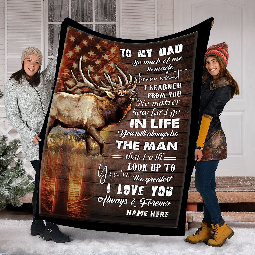 To my dad elk hunting soft throw fleece blanket, Personalized gifts for dad