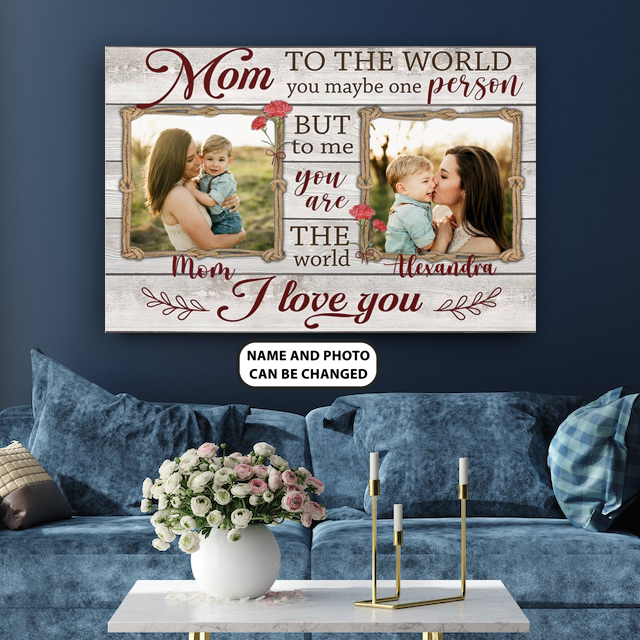 PresentsPrints, Mom, You are the world, I Love you, Personalized Canvas, Mother's Day Gift