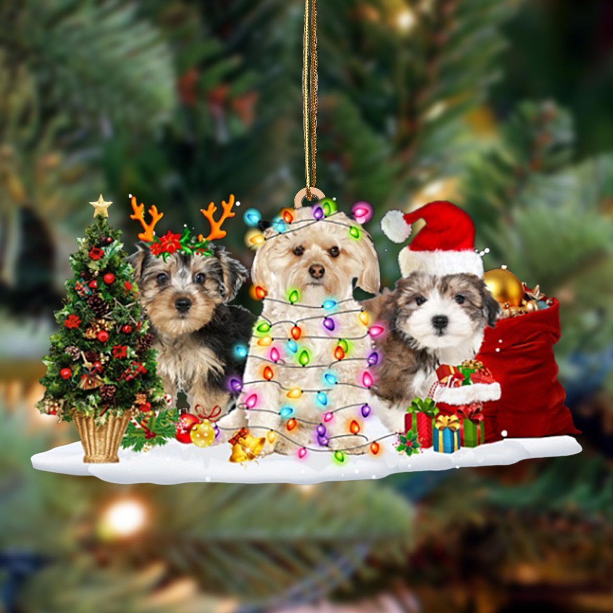 Morkie-Christmas Dog Friends Hanging Ornament