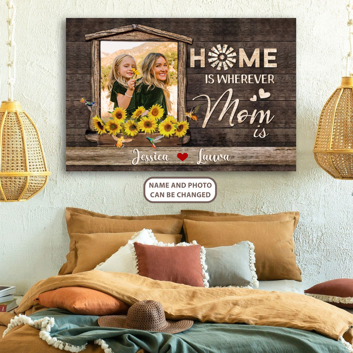 PresentsPrints, Mothers, Home is Wherever Mom is, Personalized Canvas, Mother's Day Gift