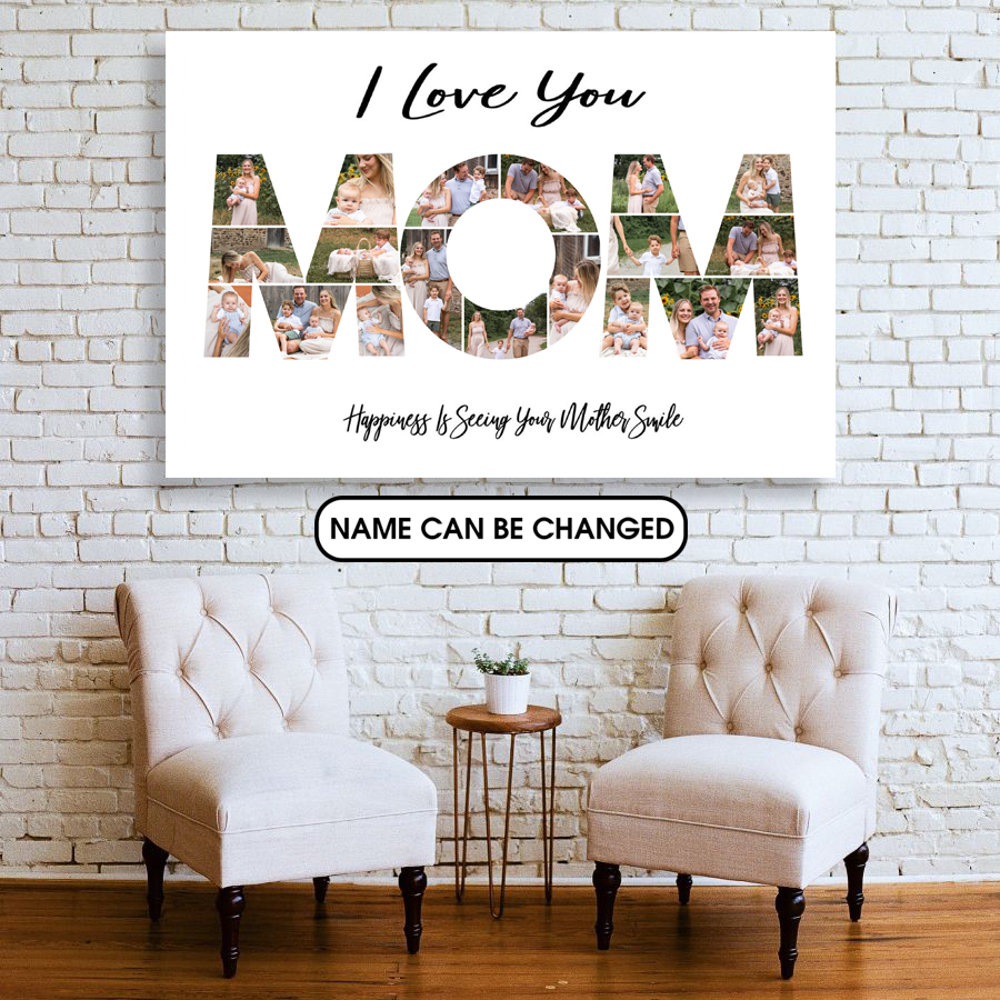 PresentsPrints, I Love You Mom, Happiness is seeing your Mother Smile, Personalized Canvas, Mother's Day Gift