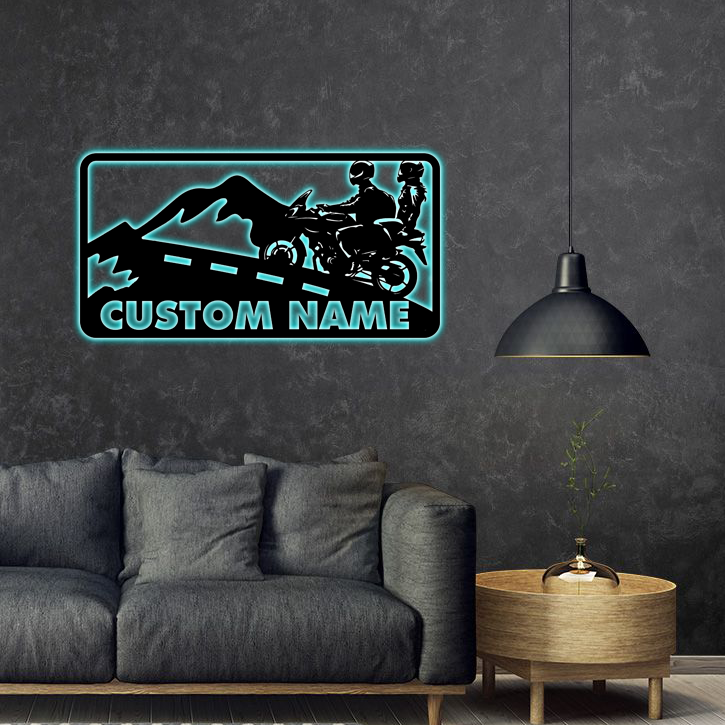 Presentprints My Love My Passion Happy Anniversary Motorcycle Couple RGB Led Lights Metal Wall Art, Valentine Gifts
