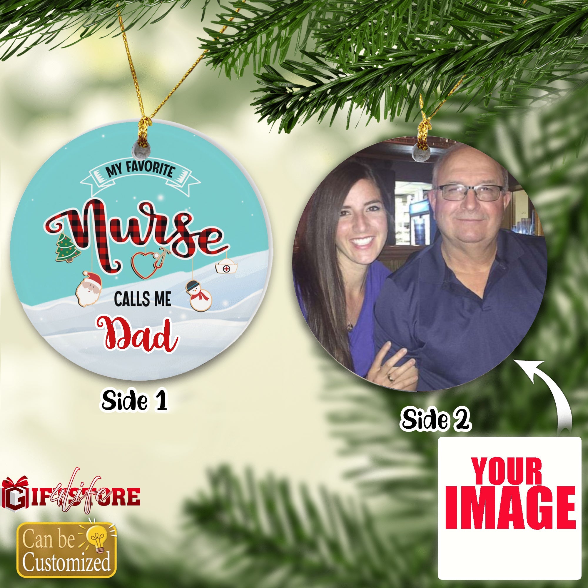 PresentsPrints, My Favorite Nurse Calls me Dad - Christmas Personalized Family Circle Acrylic Ornament