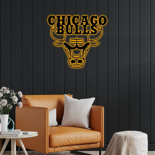 NBA Chicago Bulls Logo RGB Led Lights Metal Wall Art