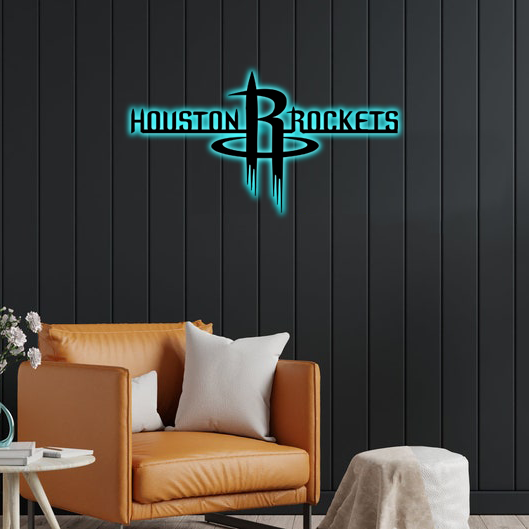NBA Houston Rockets Logo RGB Led Lights Metal Wall Art