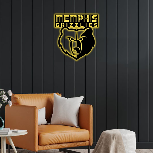 NBA Memphis Grizzlies Logo RGB Led Lights Metal Wall Art