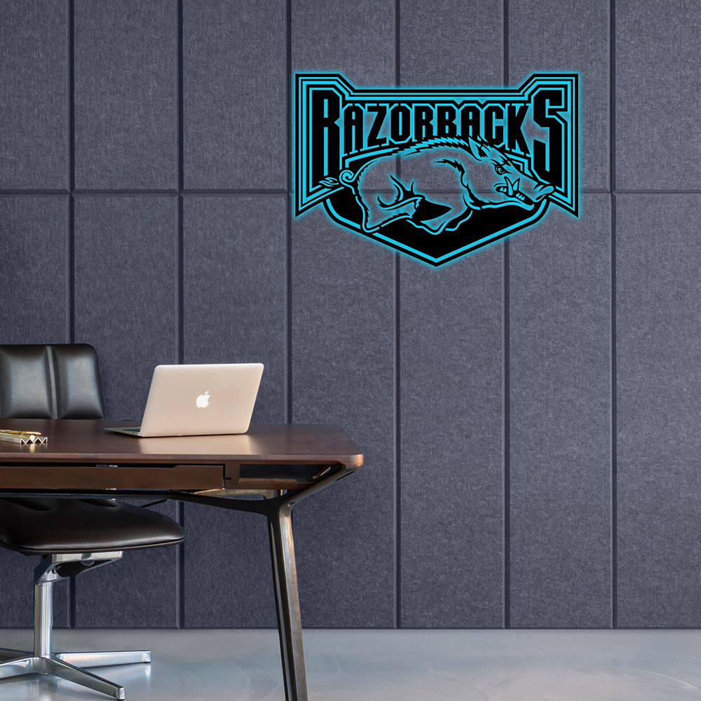 NCAA Basketball Arkansas Razorbacks Logo RGB Led Lights Metal Wall Art