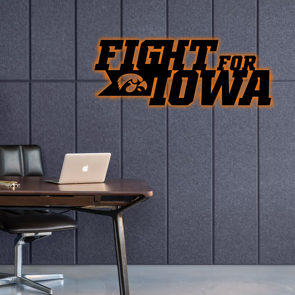 NCAA Basketball Iowa Hawkeyes Logo RGB Led Lights Metal Wall Art