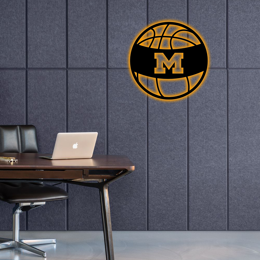 NCAA Basketball Michigan Wolverines Logo RGB Led Lights Metal Wall Art