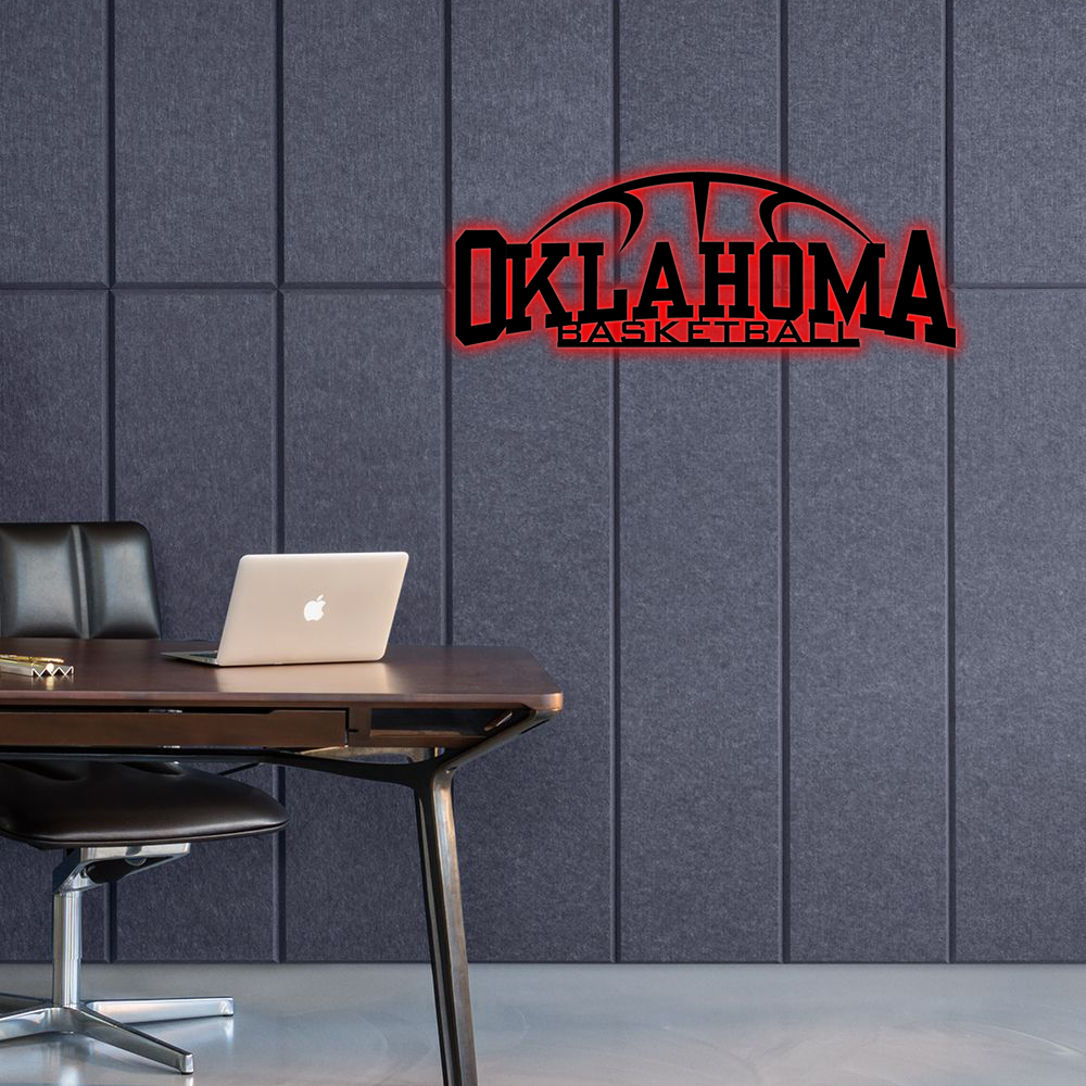 NCAA Basketball Oklahoma Sooners Logo RGB Led Lights Metal Wall Art