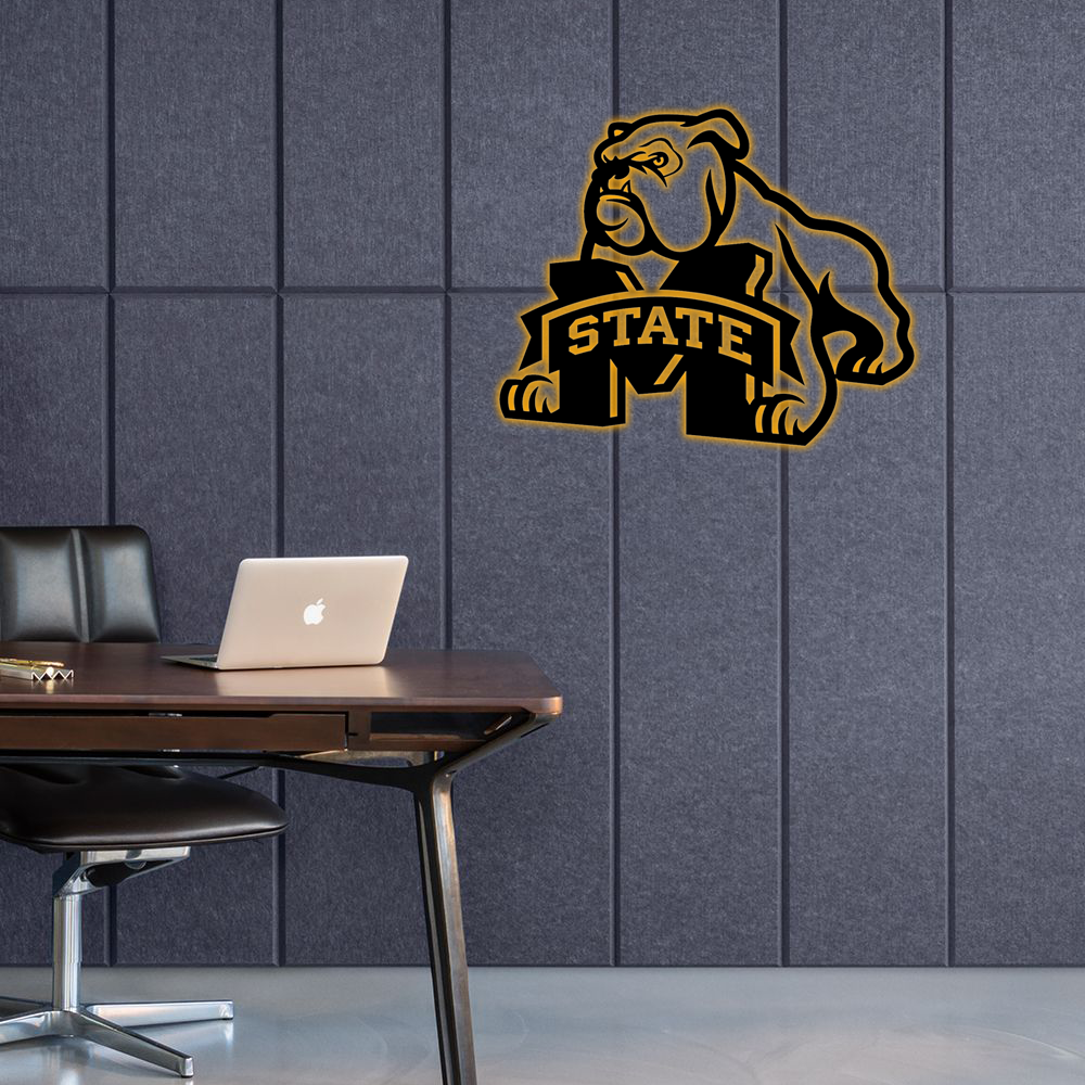 NCAA Baseball Mississippi State Bulldogs Logo RGB Led Lights Metal Wall Art