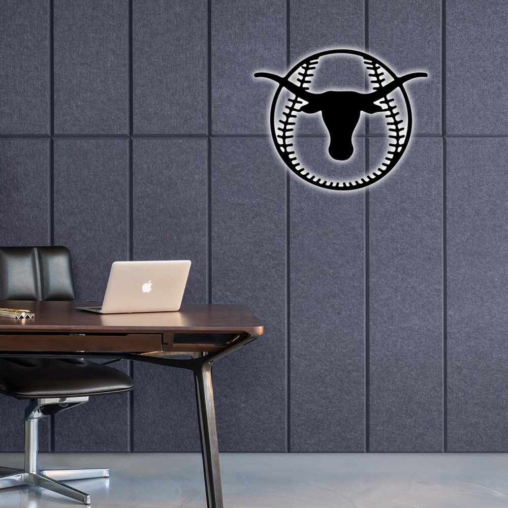 NCAA Baseball Texas Longhorns Logo RGB Led Lights Metal Wall Art
