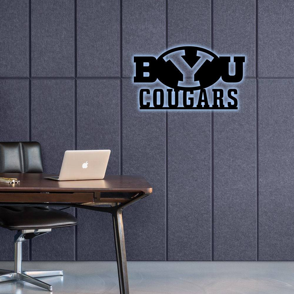 NCAA Football BYU Cougars Logo RGB Led Lights Metal Wall Art