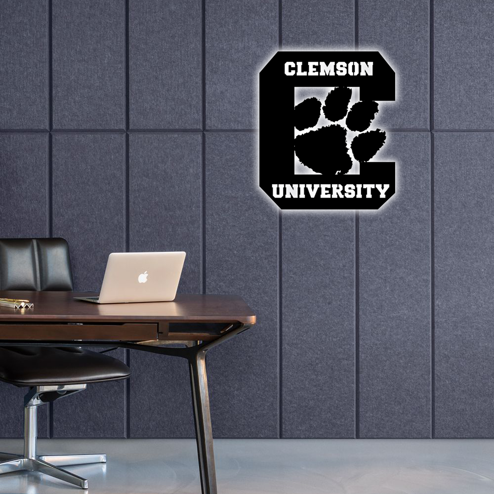 NCAA Football Clemson Tigers Logo RGB Led Lights Metal Wall Art