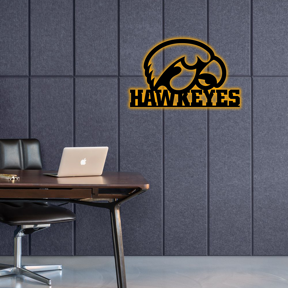 NCAA Football Iowa Hawkeyes Logo RGB Led Lights Metal Wall Art