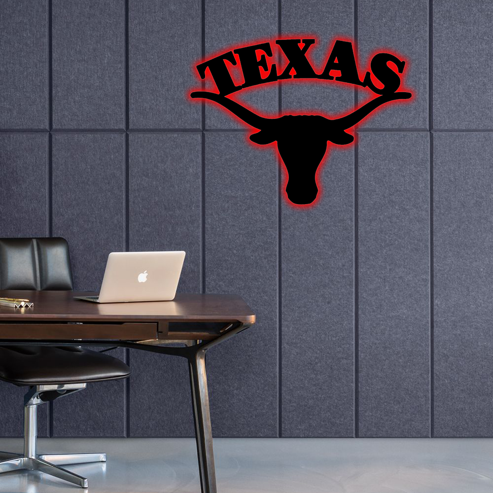 NCAA Football Texas Longhorns Logo RGB Led Lights Metal Wall Art