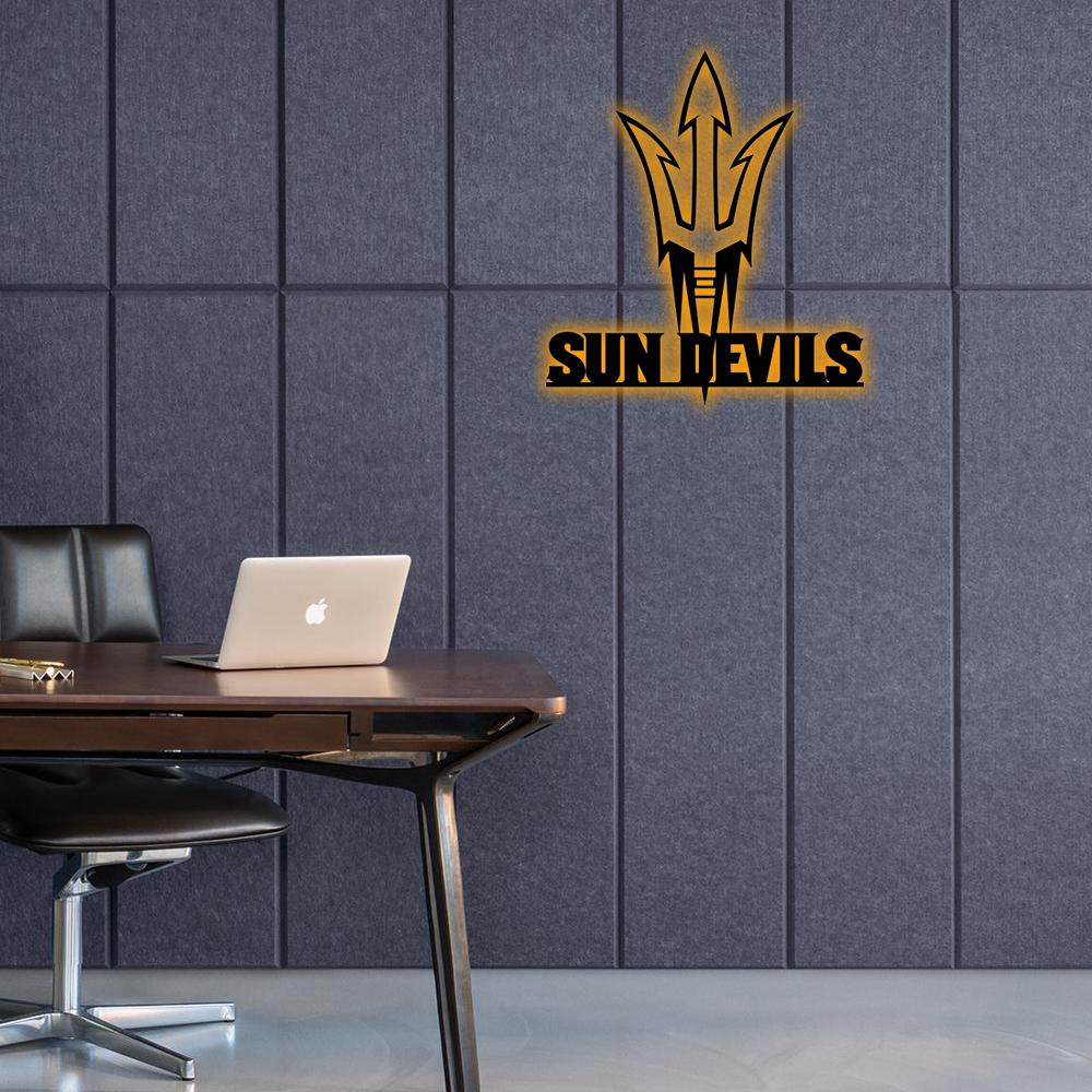 NCAA Hockey Arizona State Sun Devils Logo RGB Led Lights Metal Wall Art