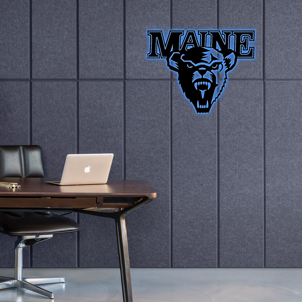 NCAA Hockey Maine Black Bears Logo RGB Led Lights Metal Wall Art
