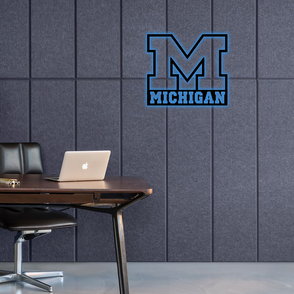 NCAA Hockey Michigan Wolverines Logo RGB Led Lights Metal Wall Art