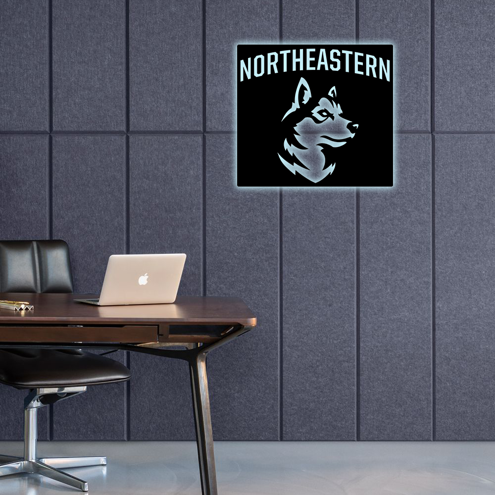 NCAA Hockey Northeastern Huskies Logo RGB Led Lights Metal Wall Art