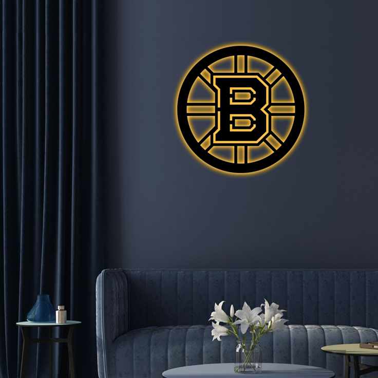NHL Boston Bruins Logo RGB Led Lights Metal Wall Art