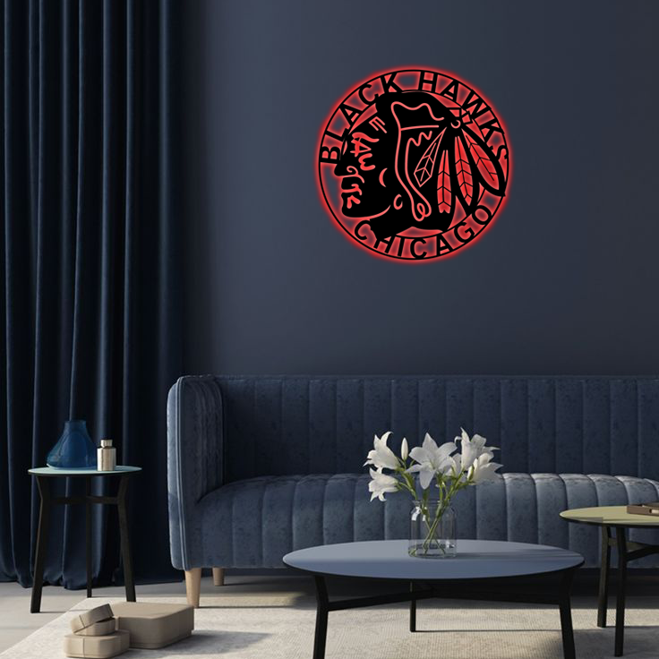 NHL Chicago Blackhawks Logo RGB Led Lights Metal Wall Art