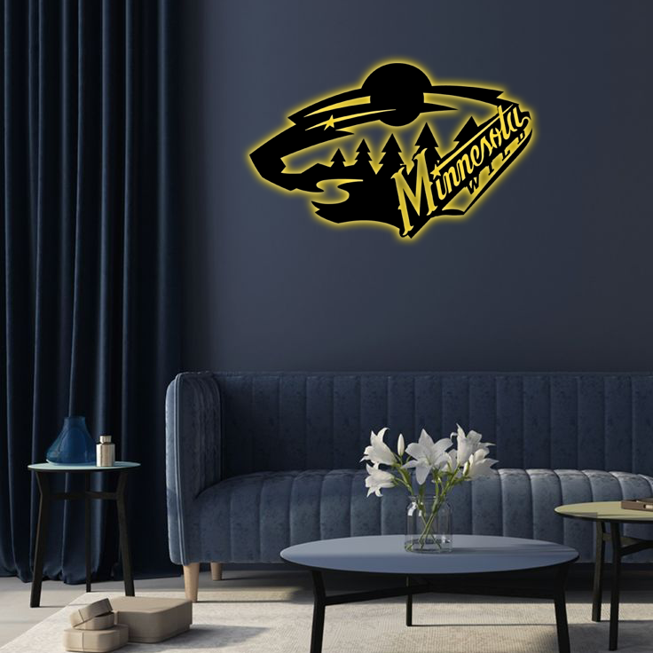 NHL Minnesota Wild Logo RGB Led Lights Metal Wall Art