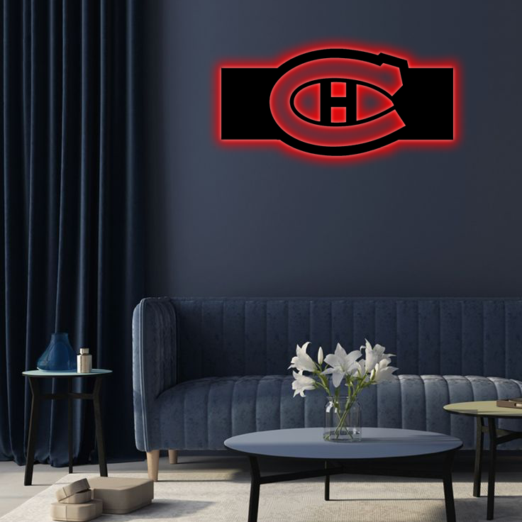 NHL Montreal Canadiens Logo RGB Led Lights Metal Wall Art